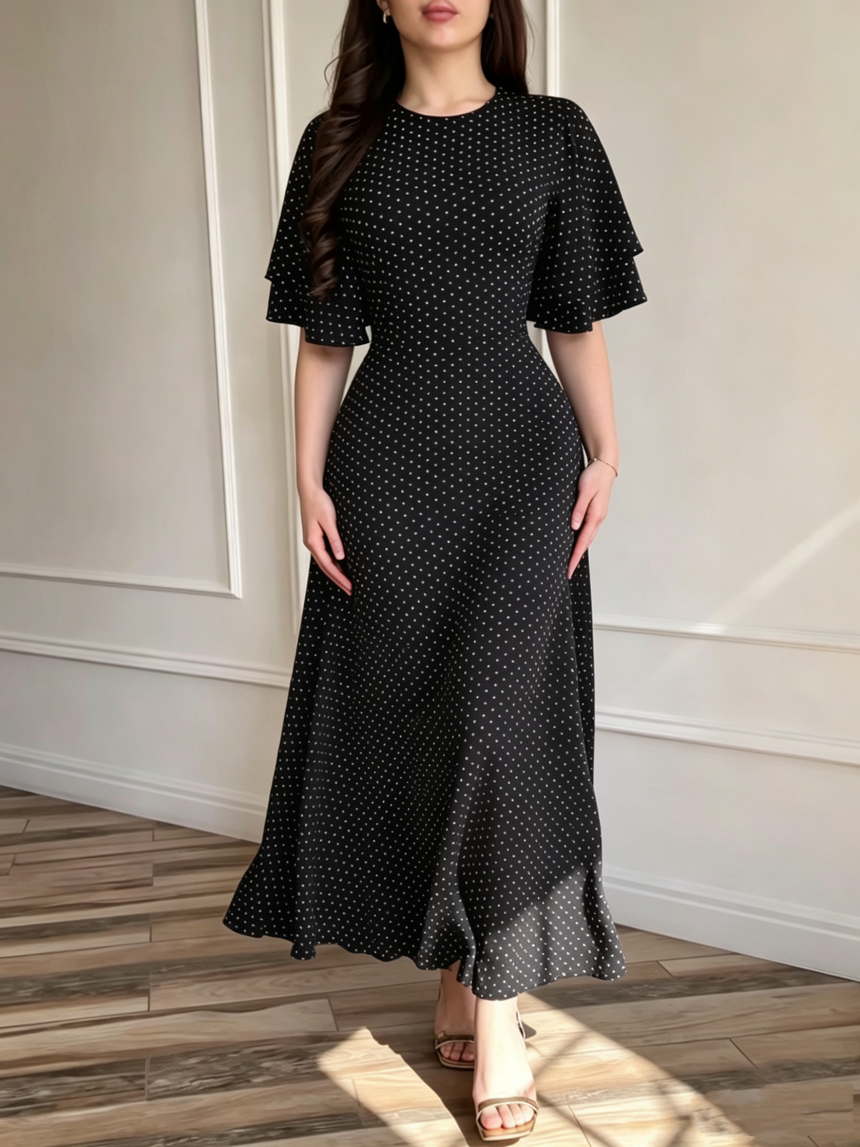 Polka-dot Fitted Tie-Waist Dress
