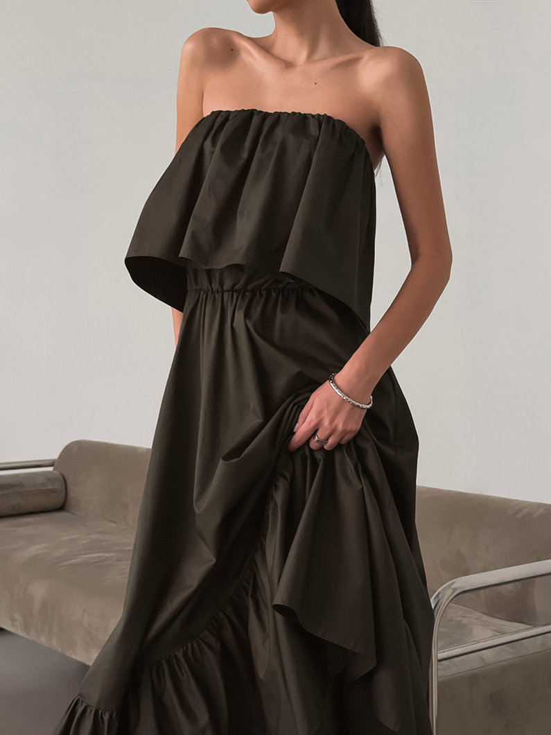 Ruffled strapless maxi dress