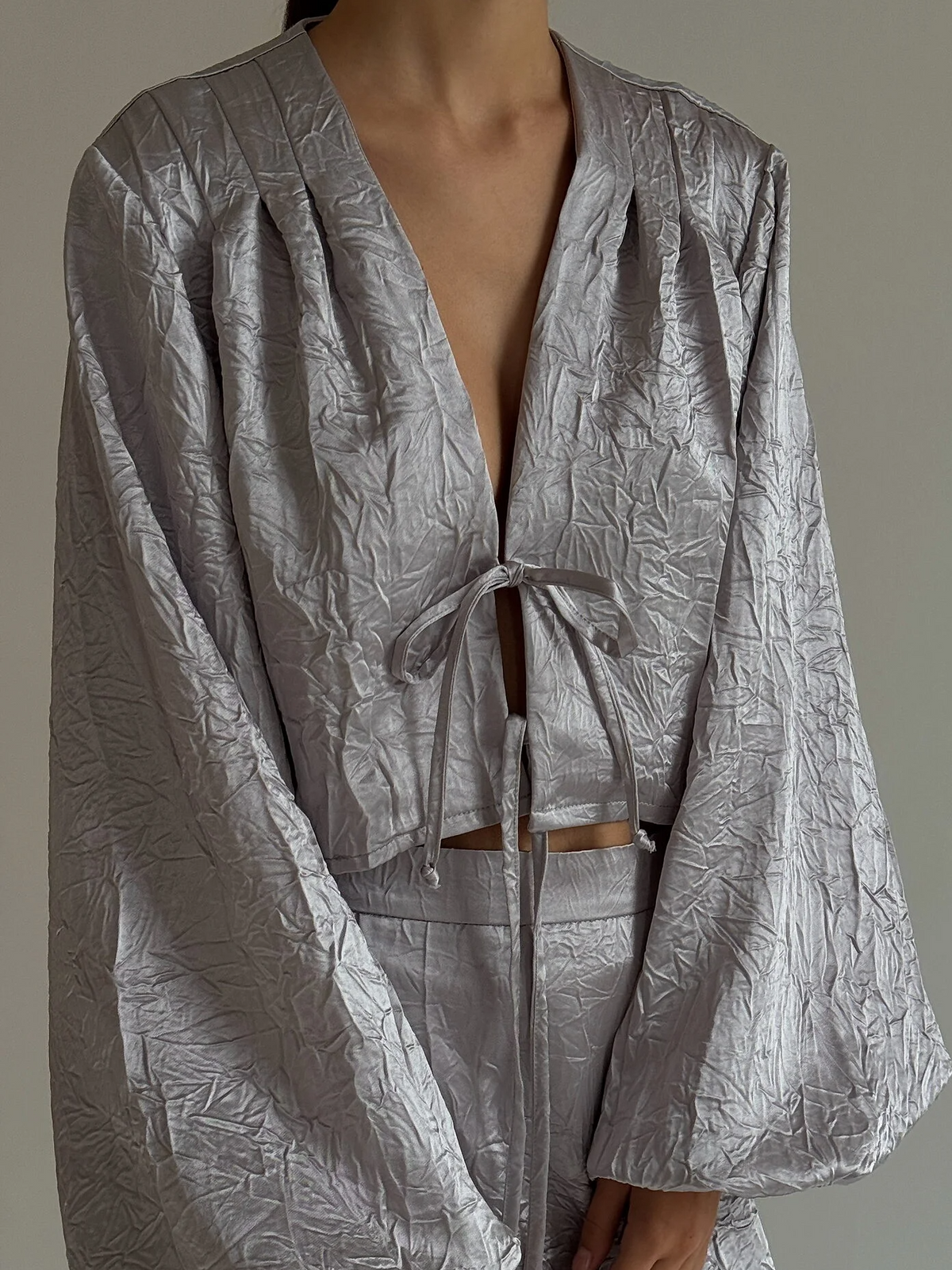 Textured Tie-Front Loose-Fitting Set