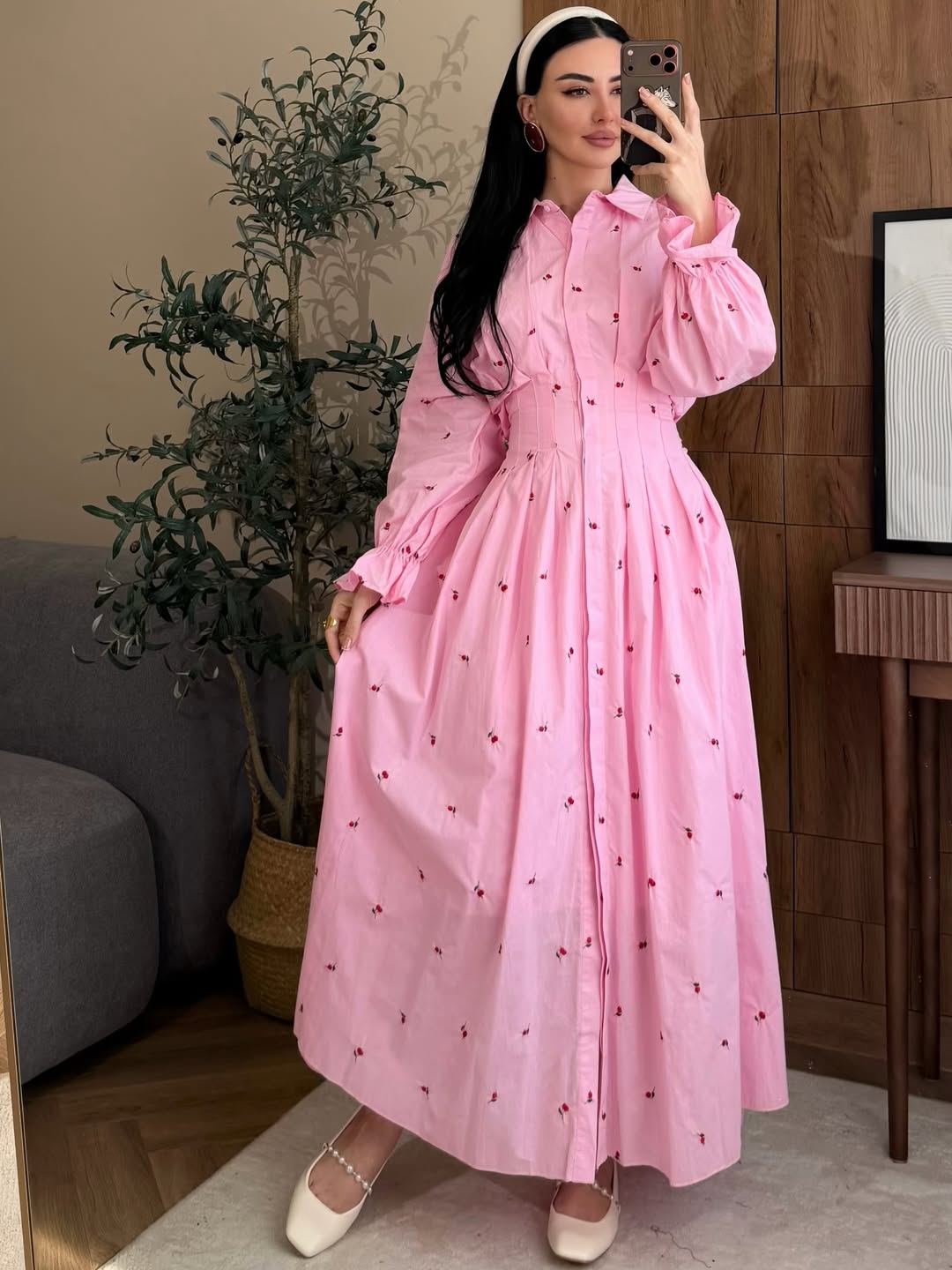 Floral Embroidered Pleated Dress