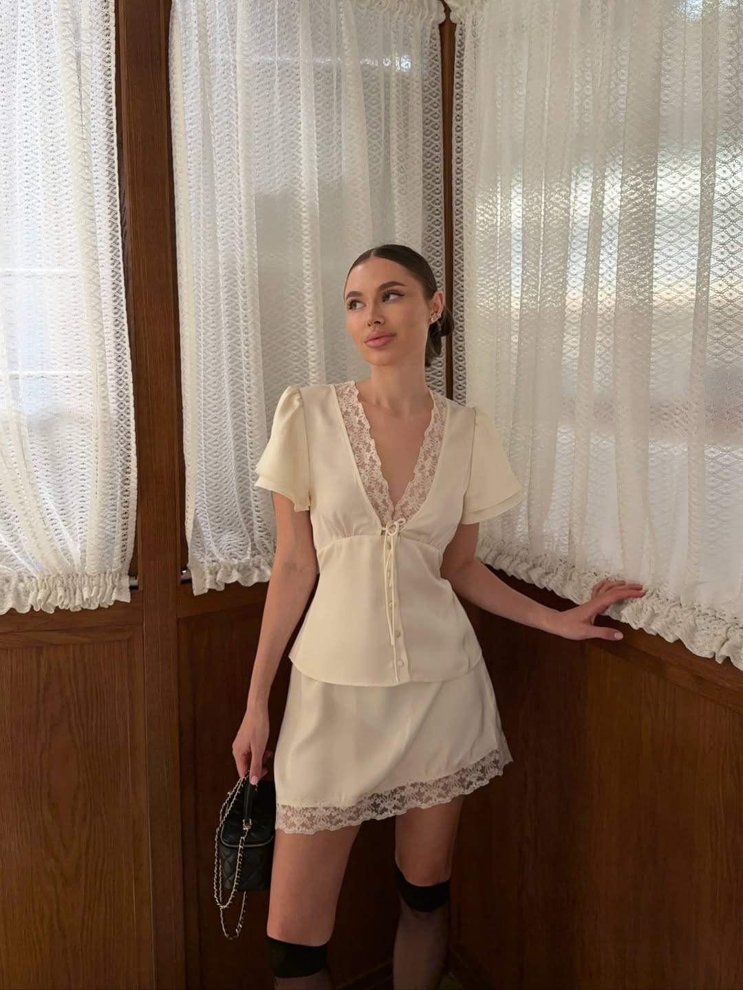 Satin Lace Patchwork Skirt Set