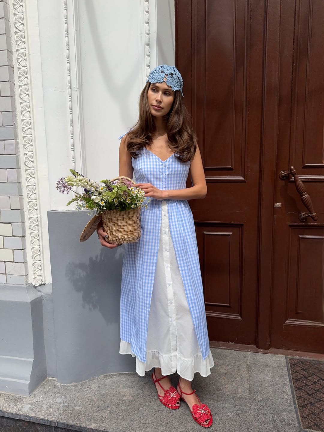 Checkered Patchwork Strapless Dress