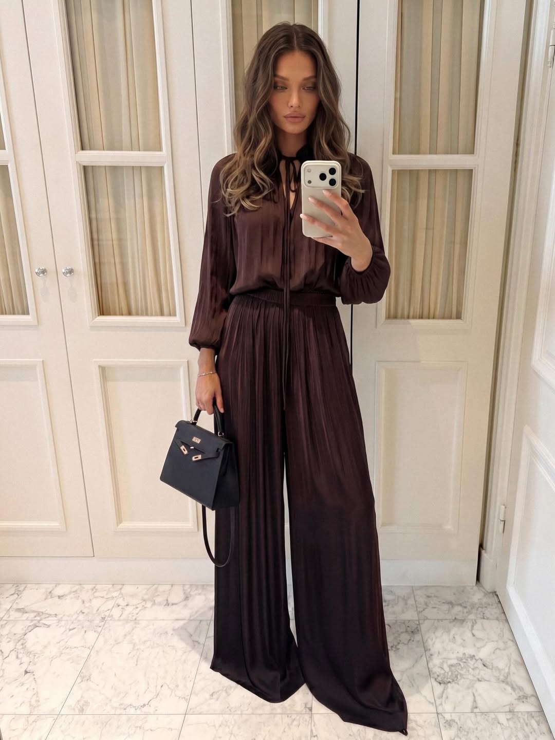 Satin-Silhouette Tie-Front Set