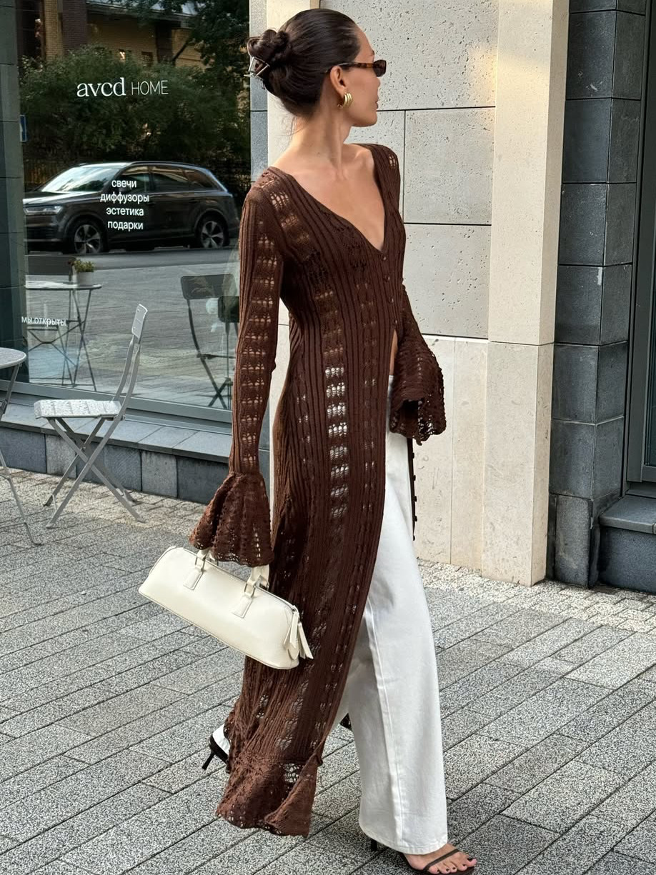 Flare Sleeve Knit Long Cardigan