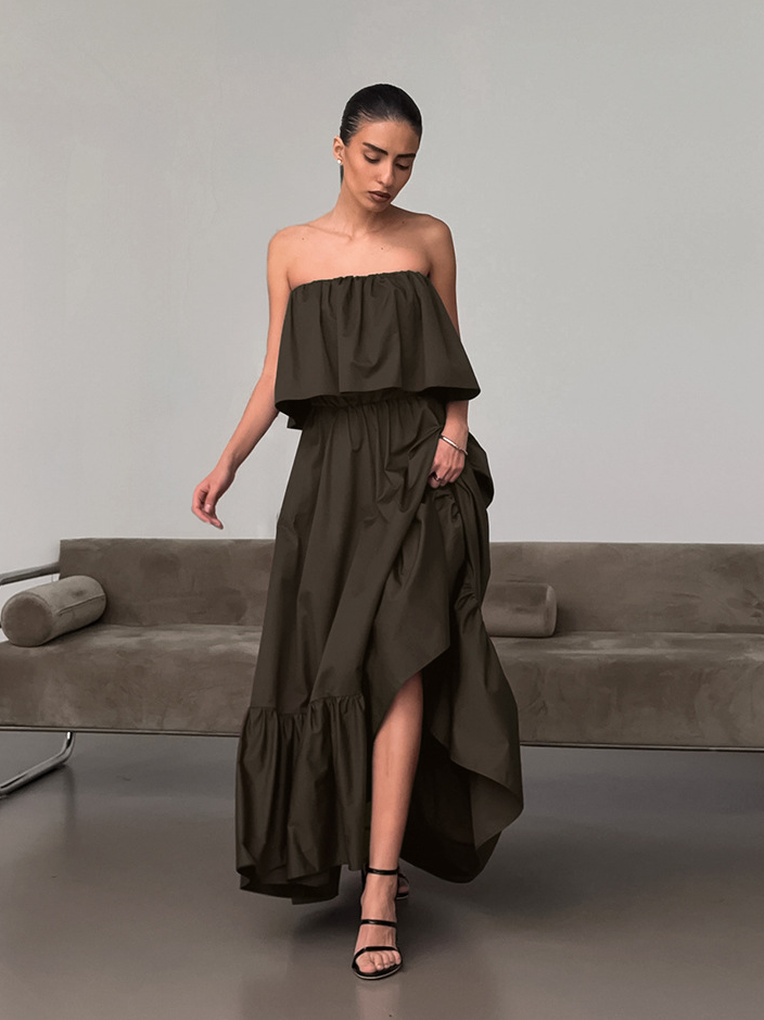 Ruffled strapless maxi dress