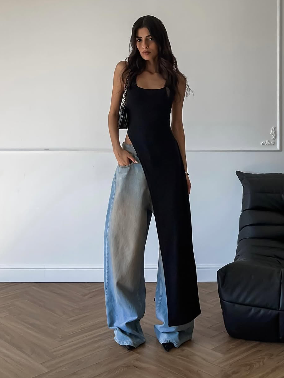 Side-Slit Solid-Color Dress