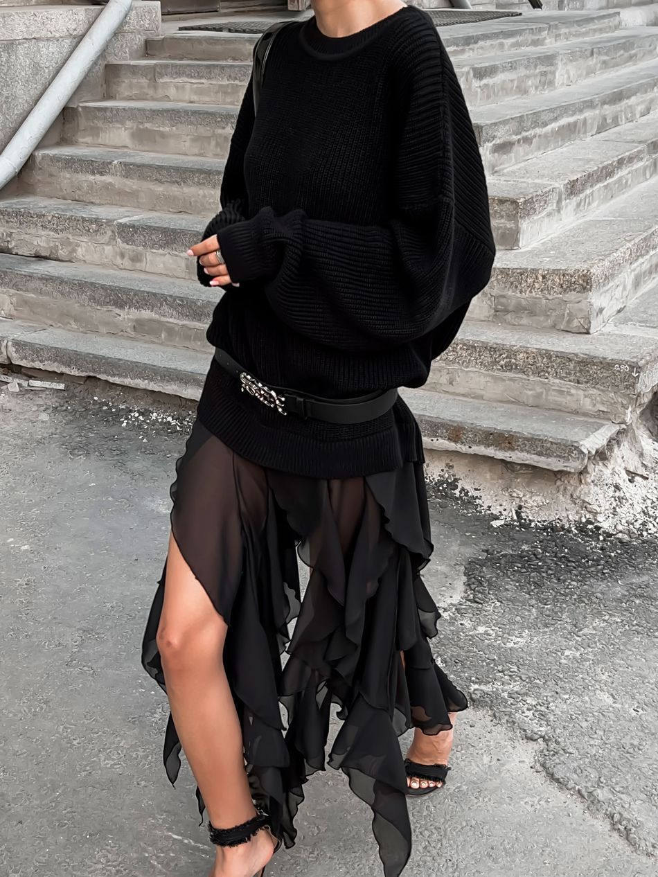 Irregular Lace Hem Patchwork Sweater