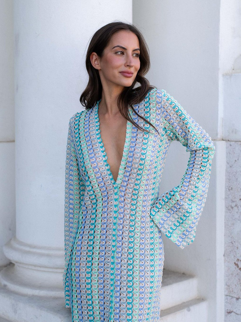 Rainbow Knit Long Cardigan