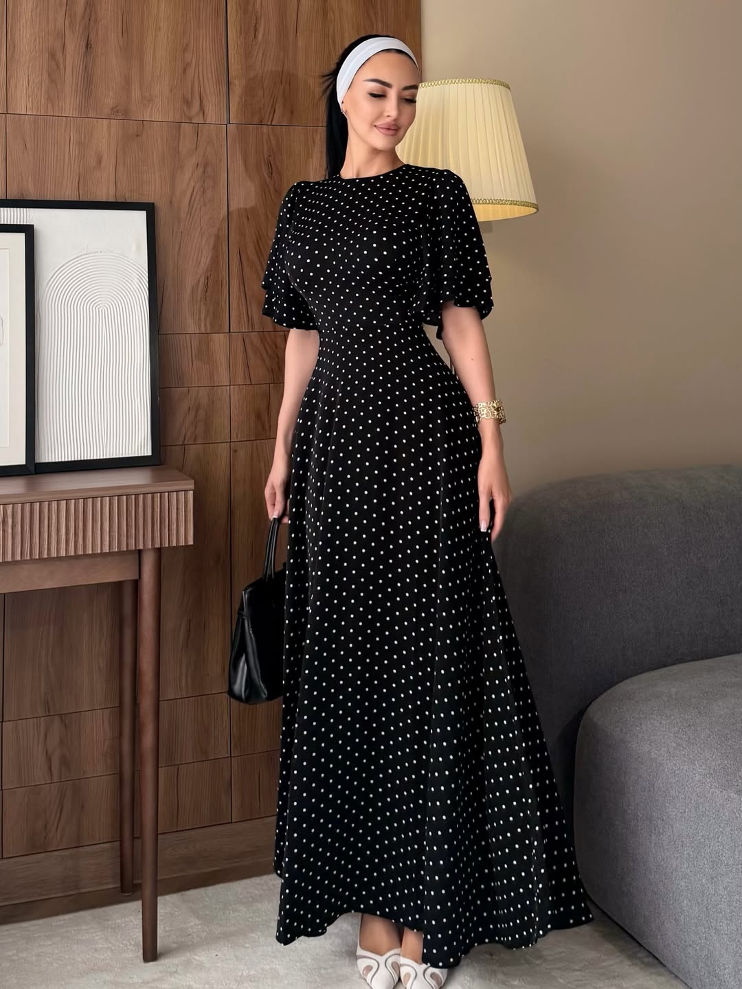 Polka-dot Fitted Tie-Waist Dress