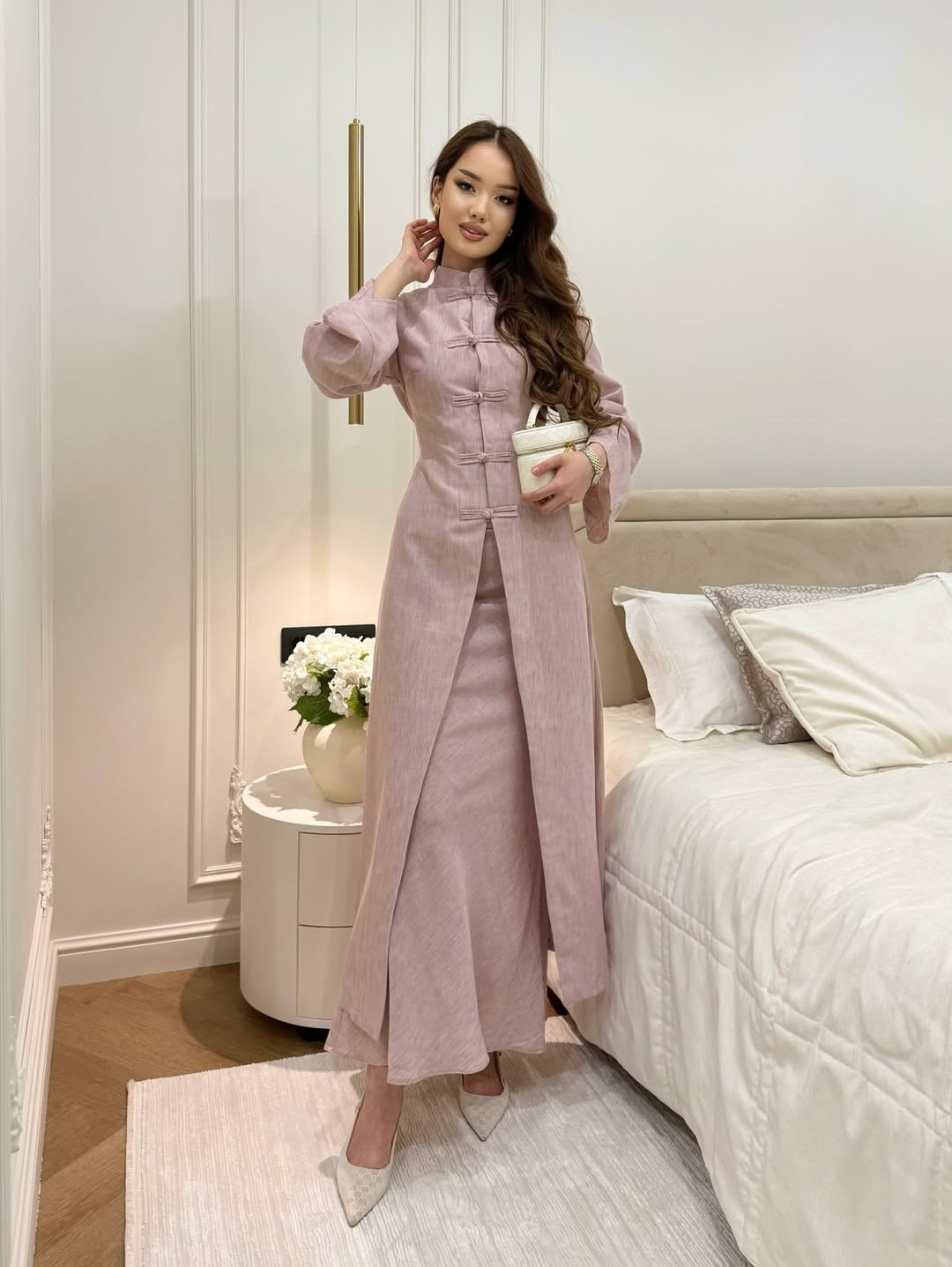Button-Front Linen Two-Piece Set