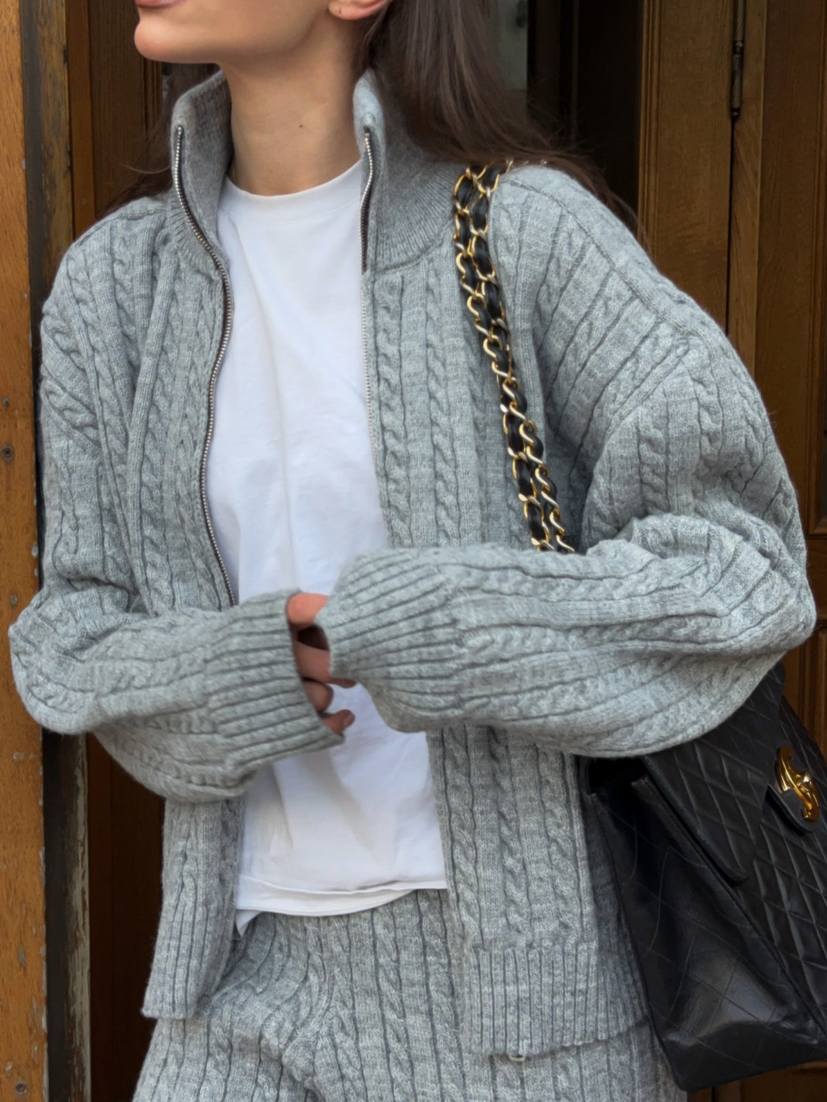 Cable Knit Stand Up Collar Set