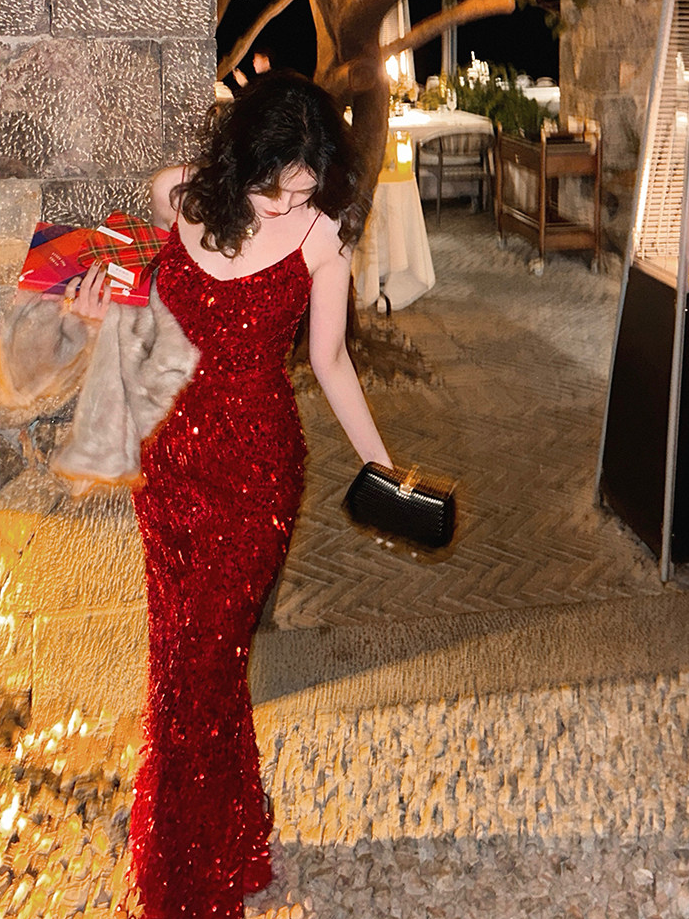 fitted lace wedding dress Burgundy Velvet Sequin Halter Neck Maxi Dress – STYLED BY ALX COUTURE main image 1