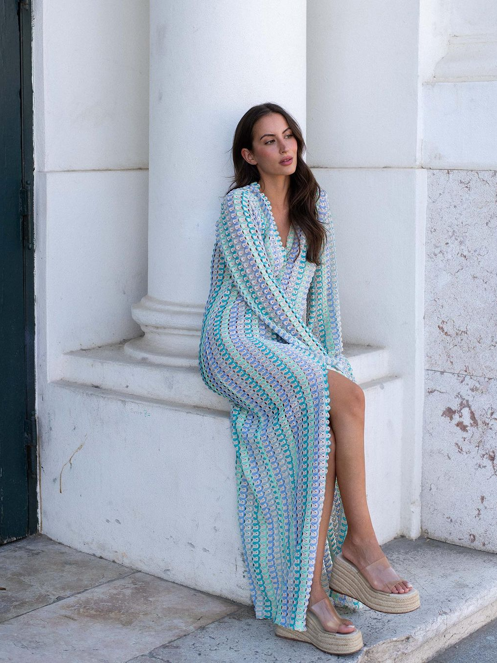 Rainbow Knit Long Cardigan