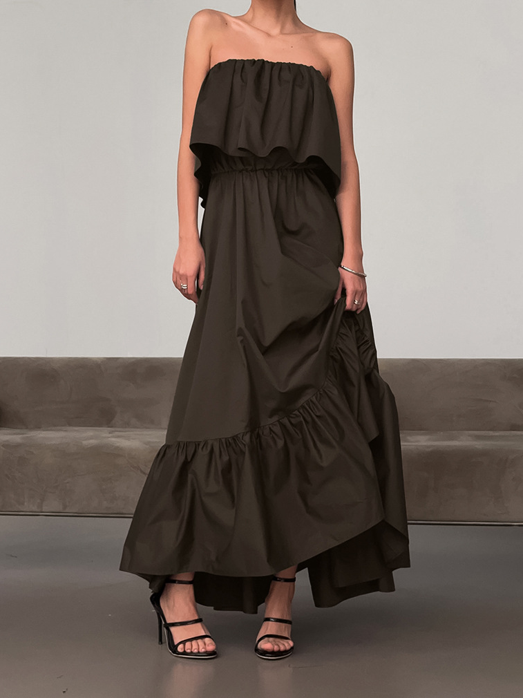 Ruffled strapless maxi dress