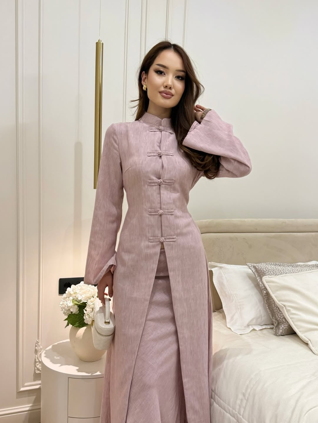 Button-Front Linen Two-Piece Set