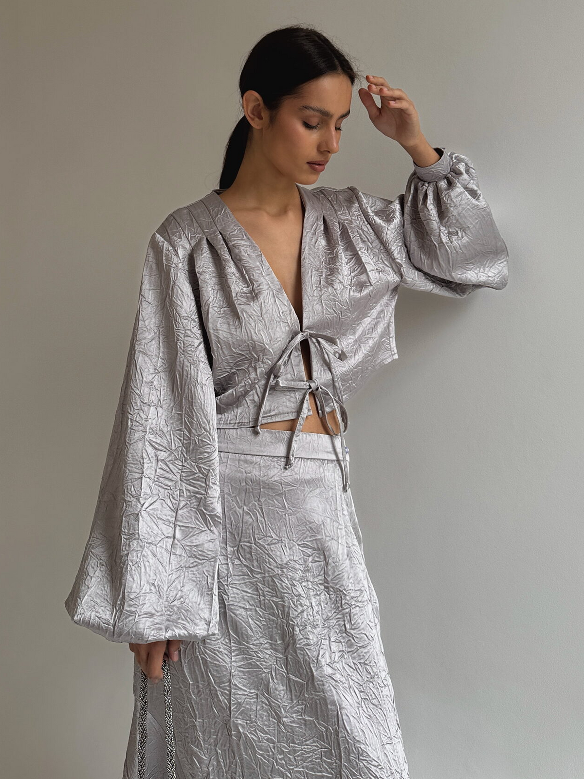 Textured Tie-Front Loose-Fitting Set