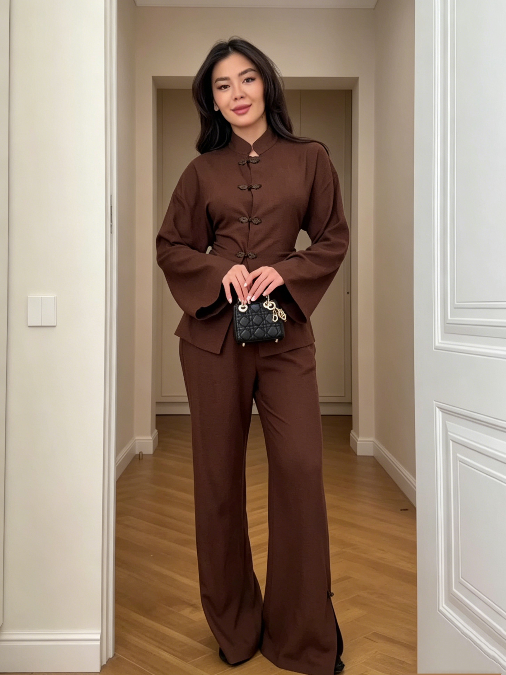 Lace-Up and Button Two-Piece Set