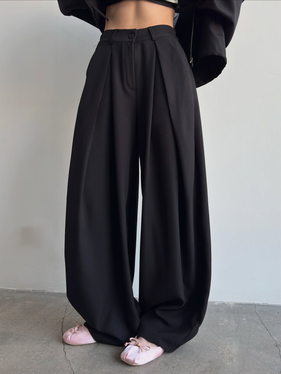 Button-Front Loose-Fit Baggy Pants Set