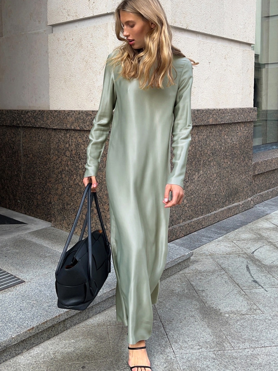 Slit satin maxi dress