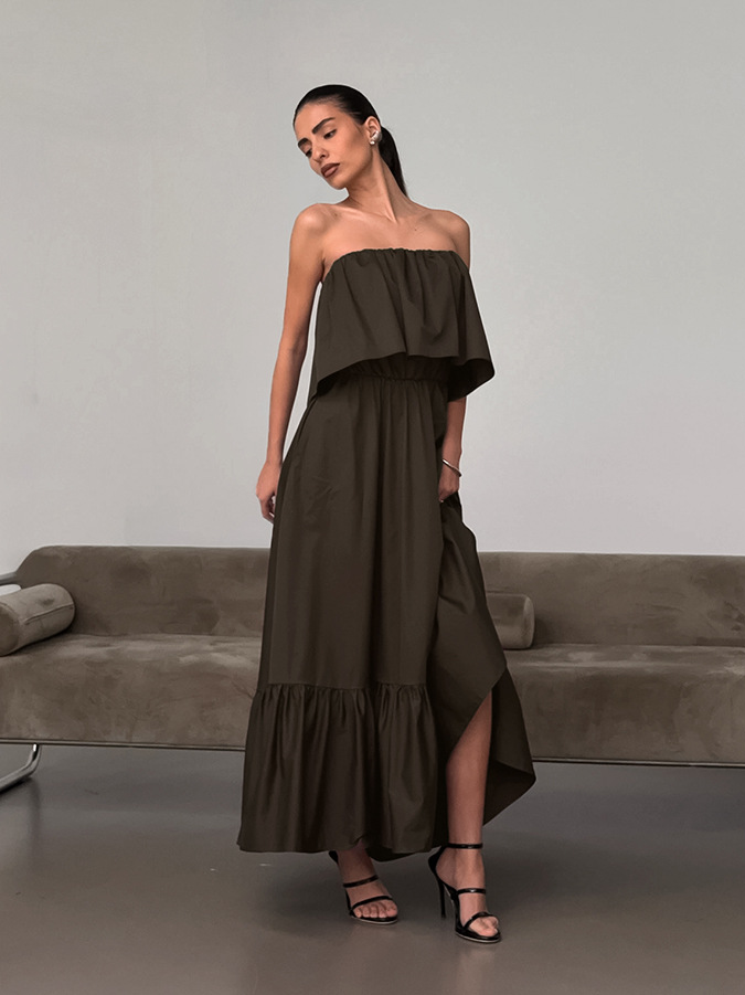 Ruffled strapless maxi dress