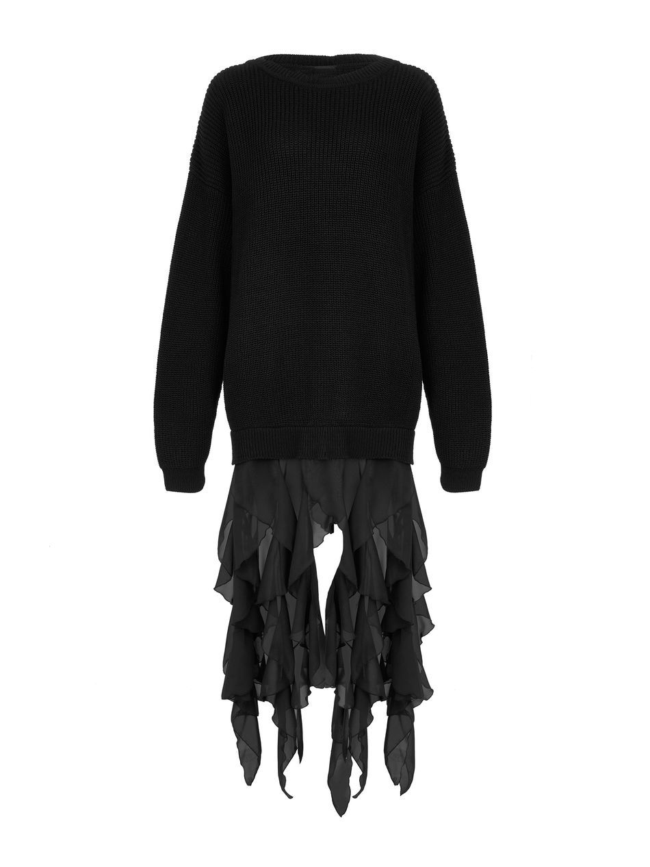 Irregular Lace Hem Patchwork Sweater