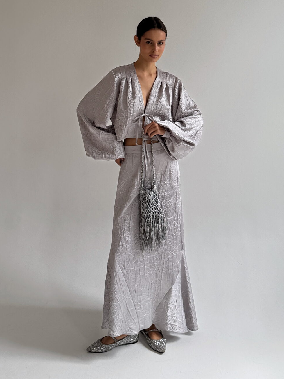 Textured Tie-Front Loose-Fitting Set
