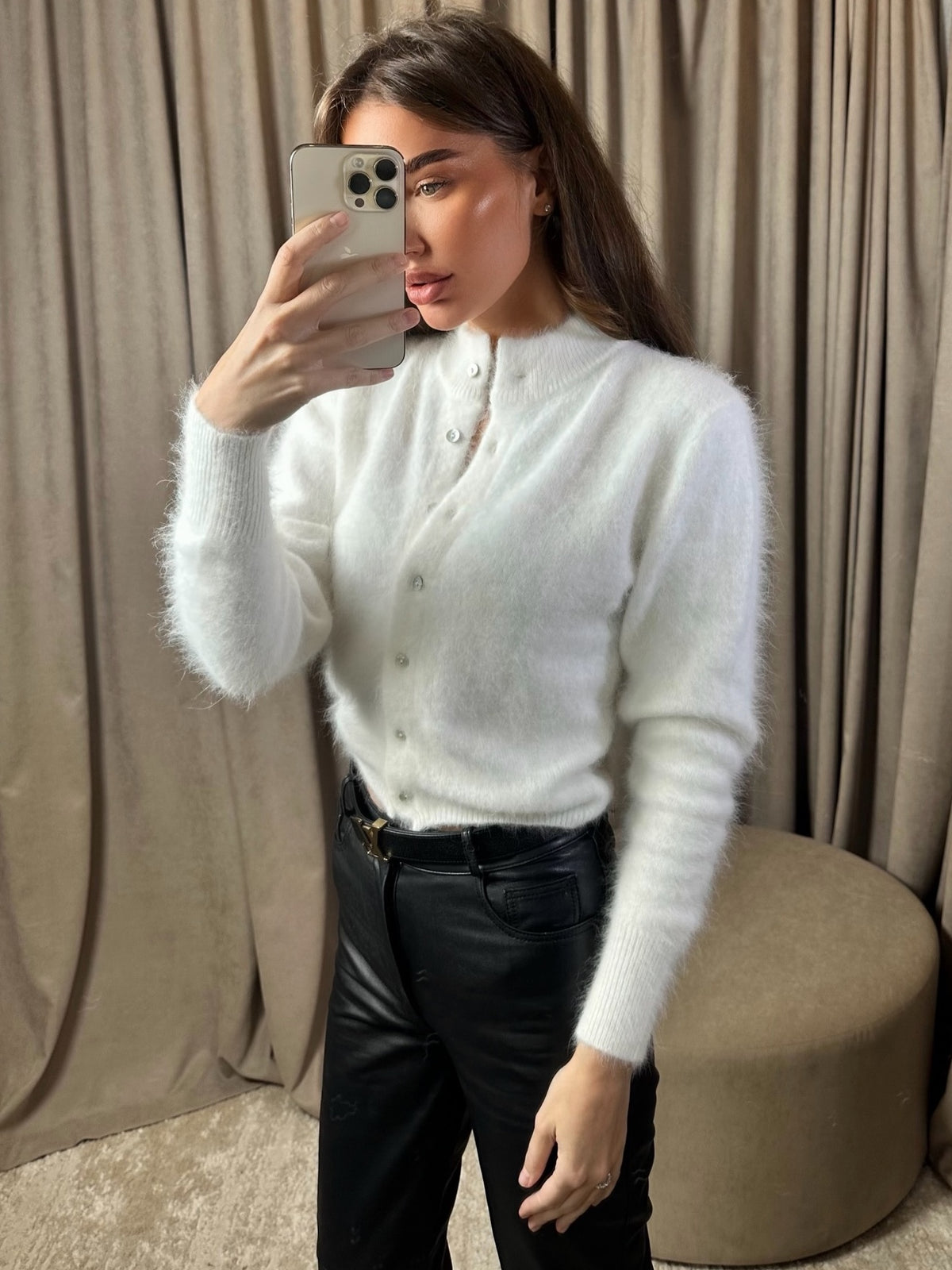 Round-Neck Fleece Long-Sleeve Cardigan
