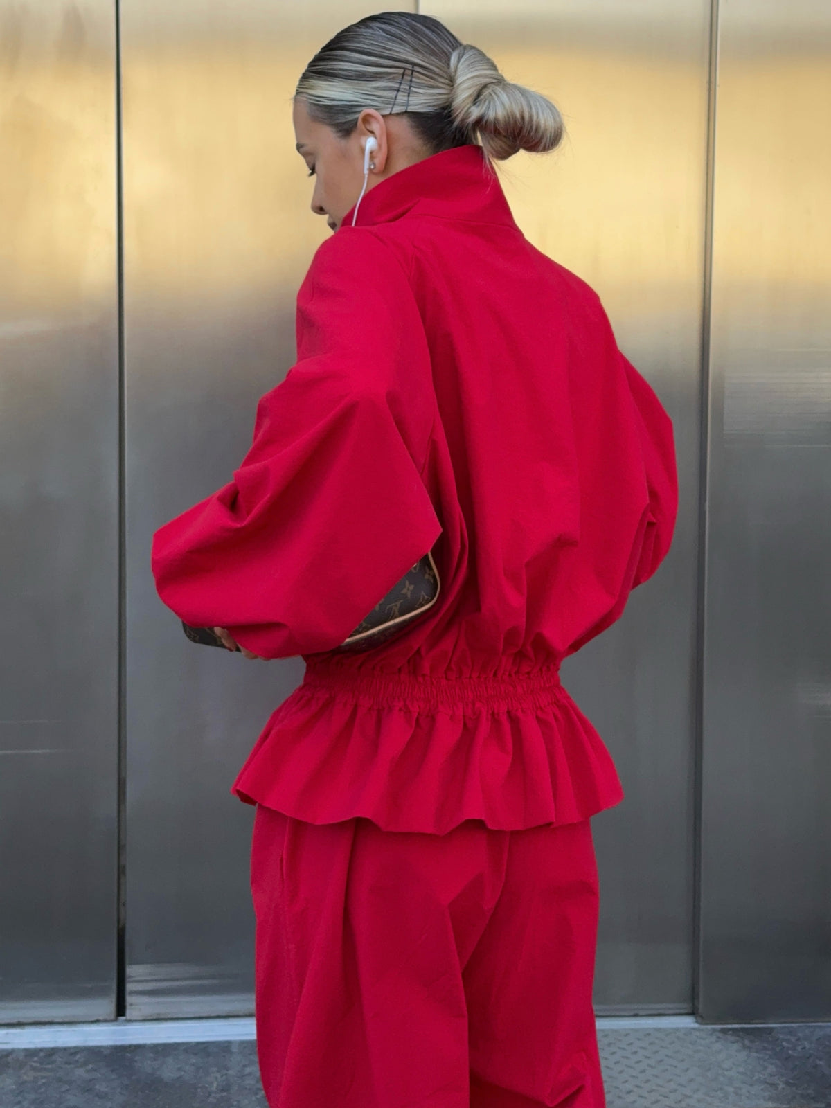 Waist-cinched Jacket and Baggy Pants Set