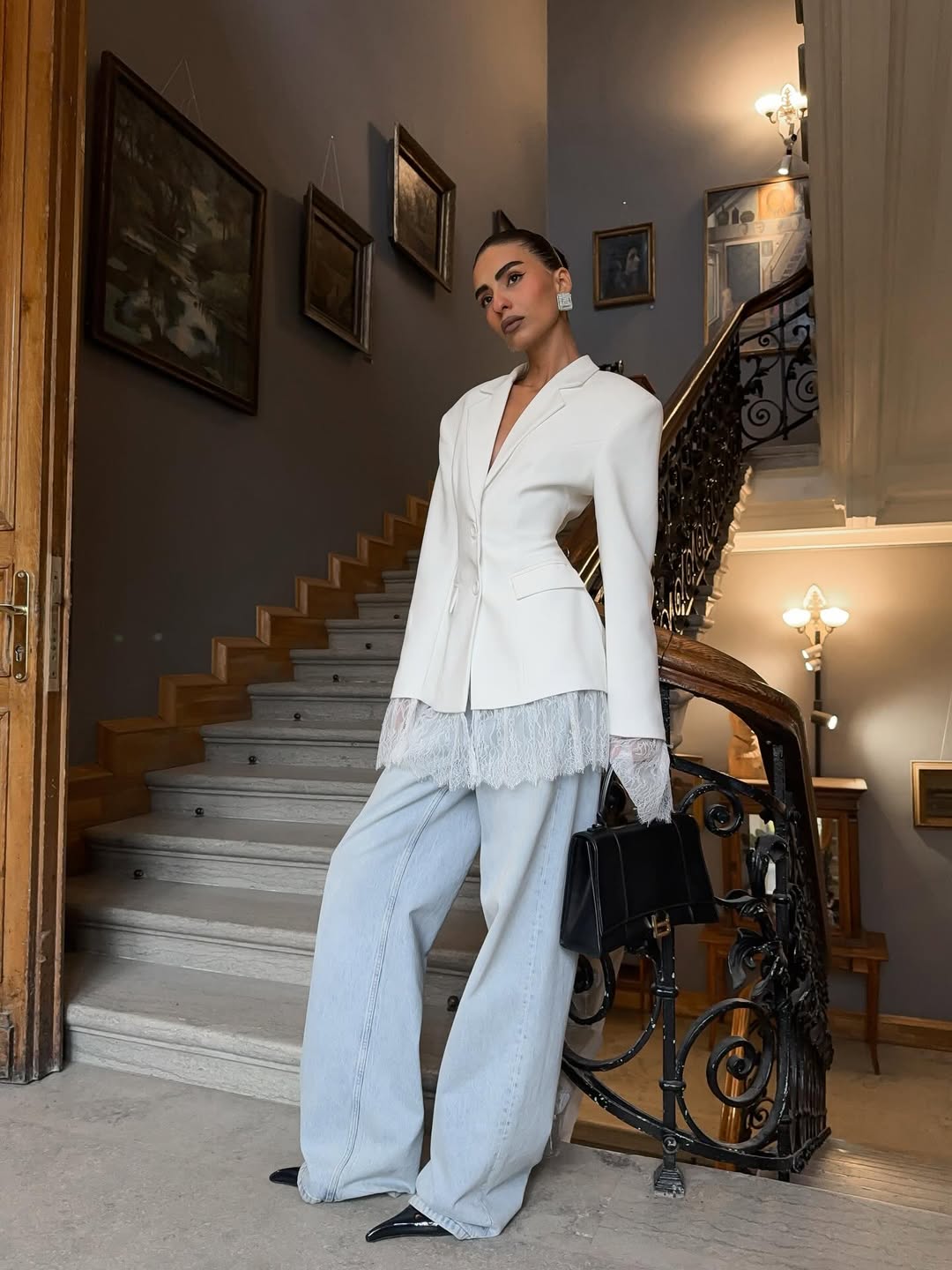 Fitted Lace-Panel Blazer