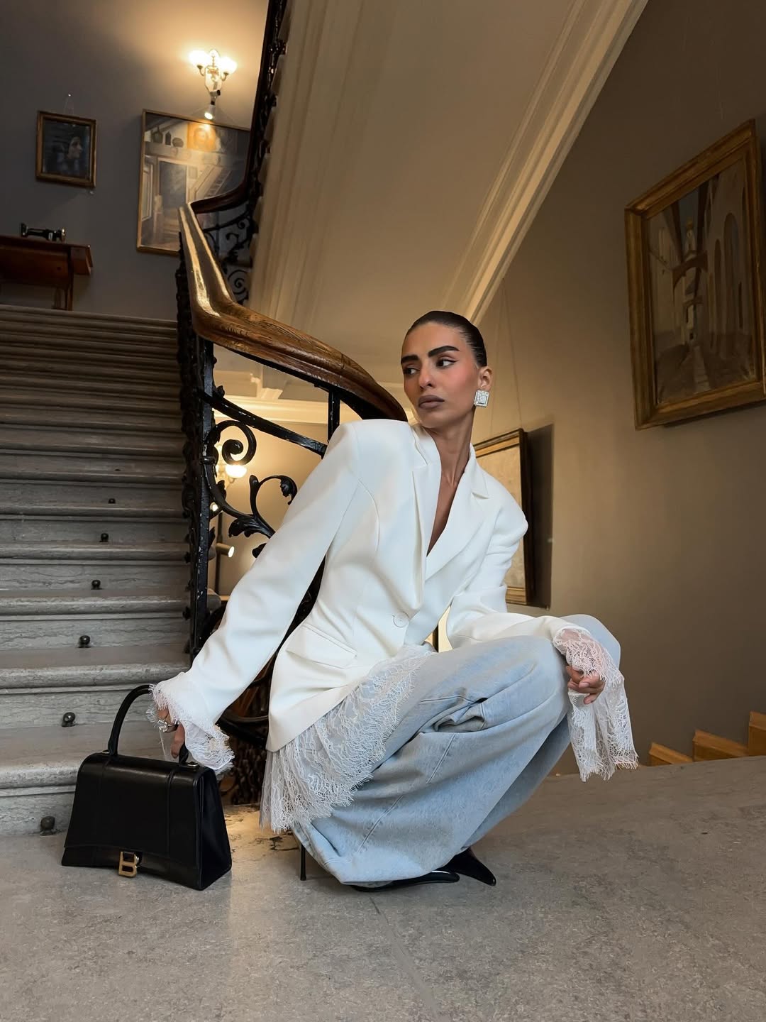 Fitted Lace-Panel Blazer