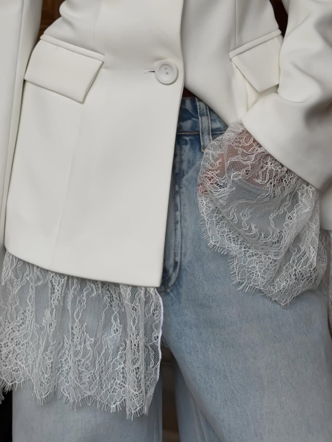 Fitted Lace-Panel Blazer