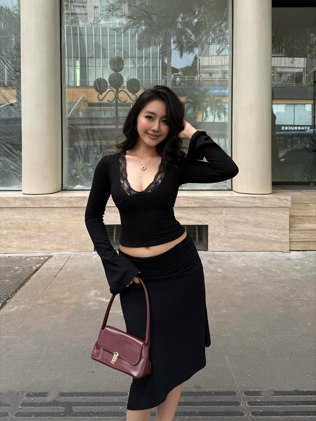 V-Neck Lace-Trim Blouse