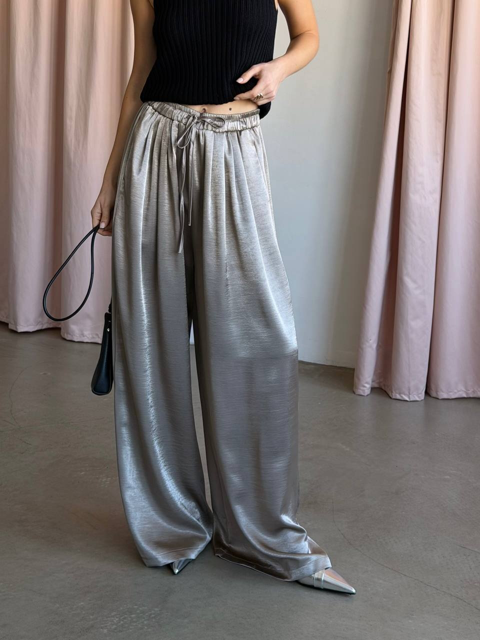 Solid-color satin pants