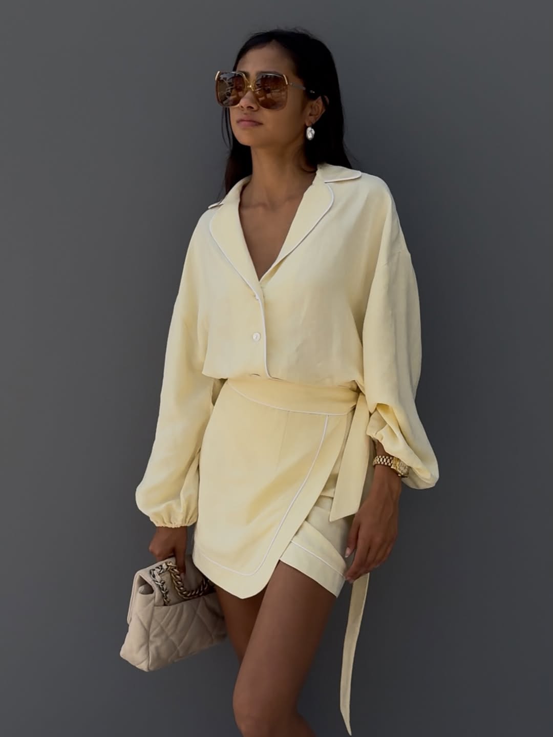 Linen Lace-up Skirt Set