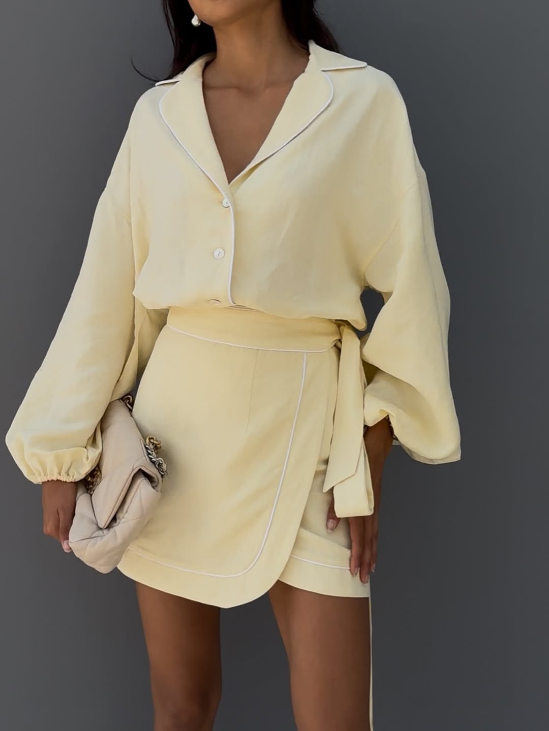Linen Lace-up Skirt Set