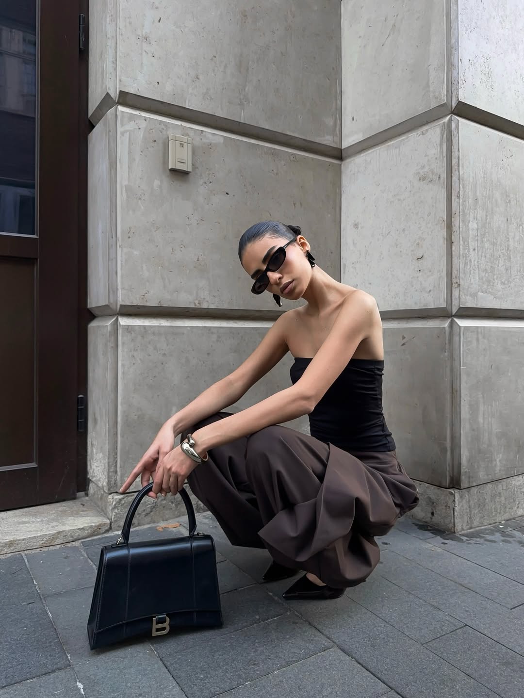 Asymmetrical Cuffed Wide-Leg Pants