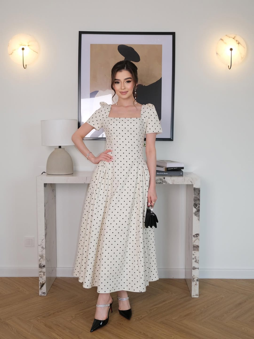 Polka-dot Retro Square-Neck Dress