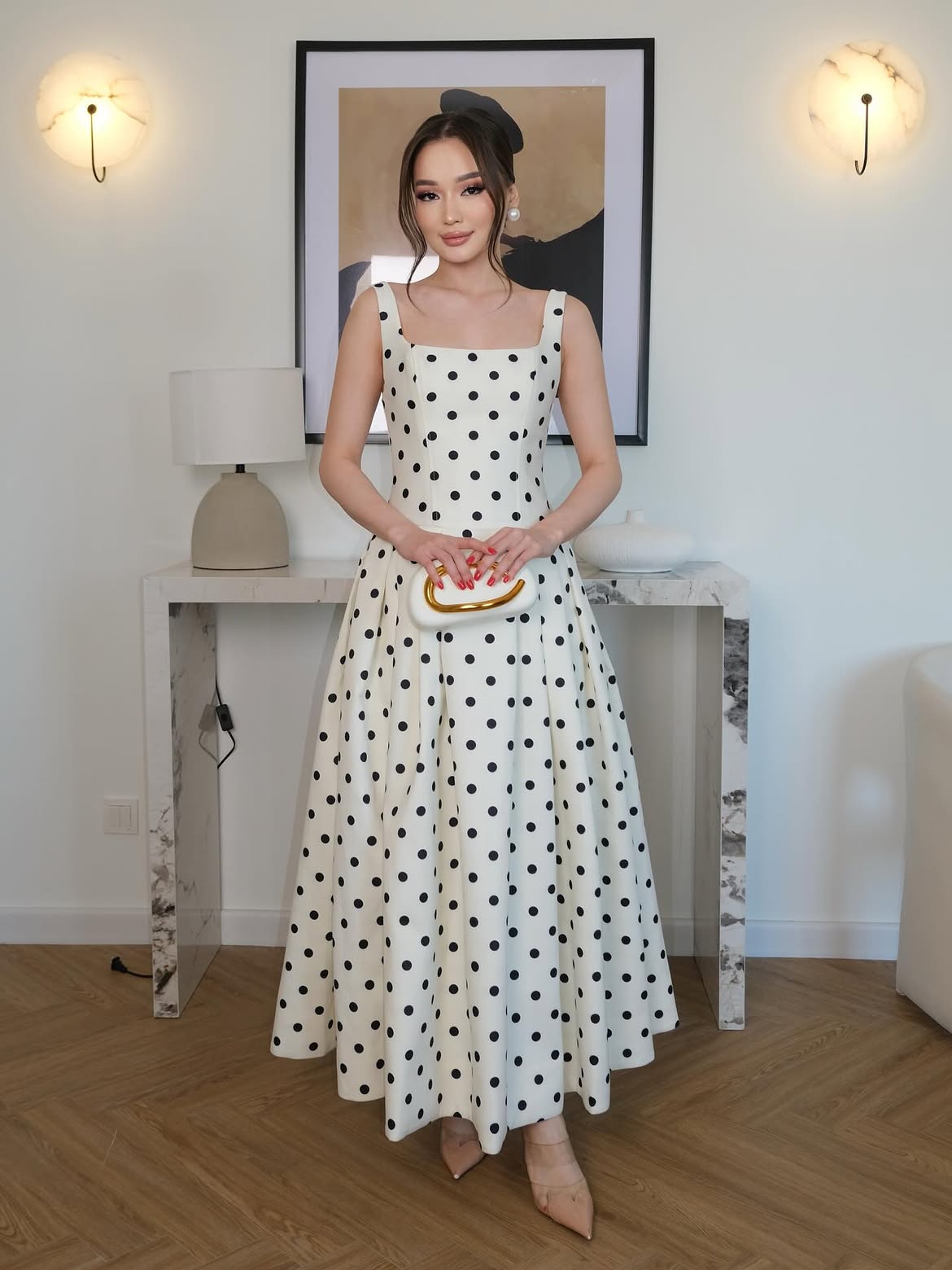 Retro Polka-dot Strapless Dress