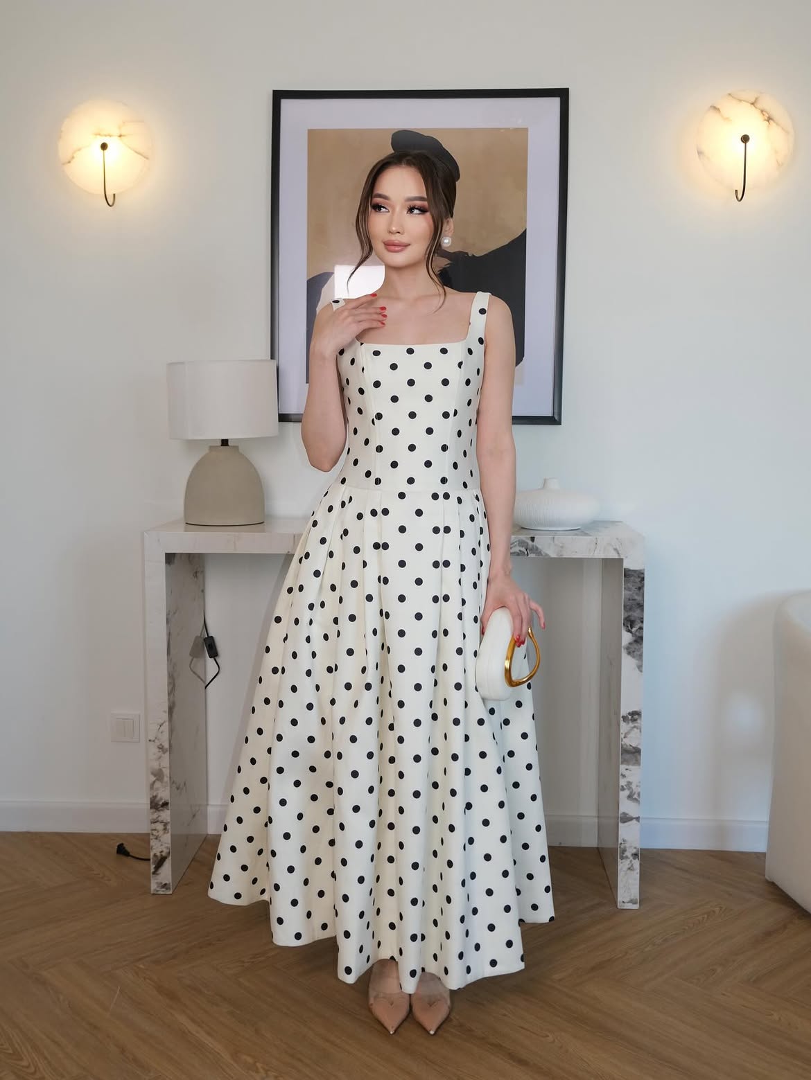 Retro Polka-dot Strapless Dress