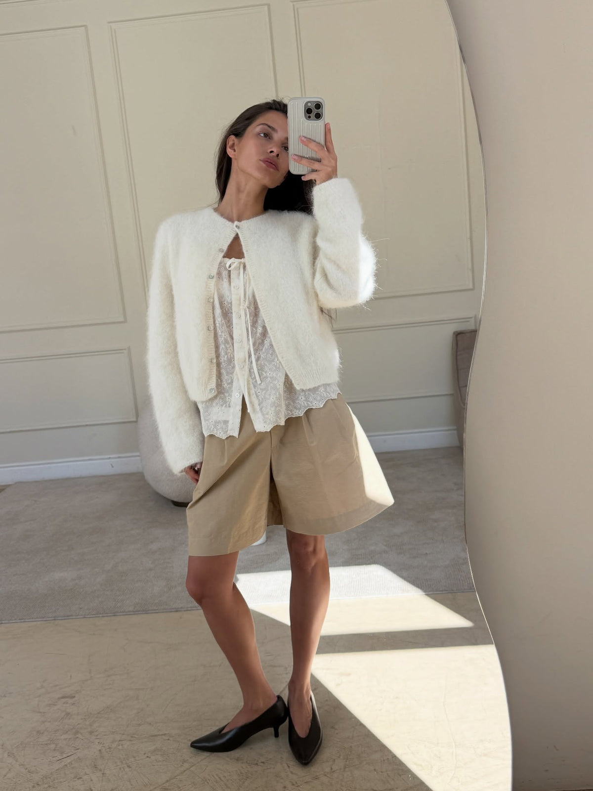 Crew-Neck Knit Cardigan