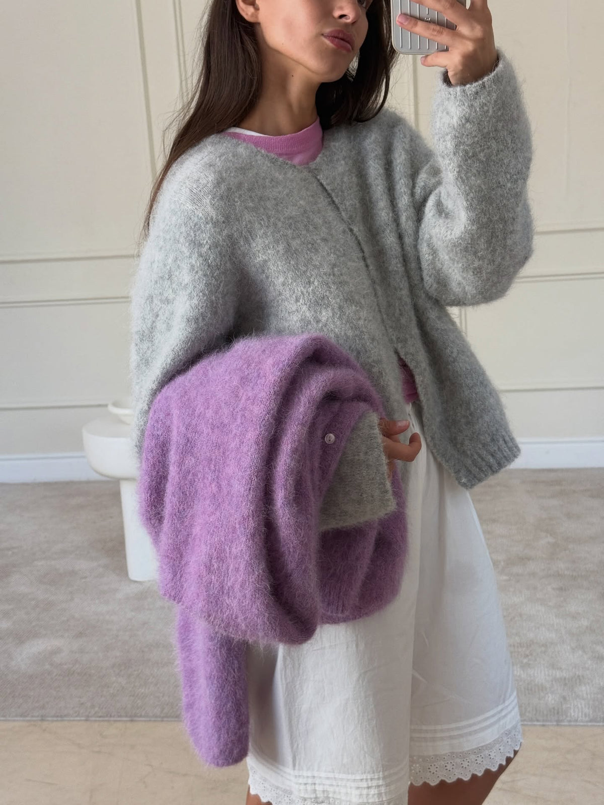 Crew-Neck Knit Cardigan