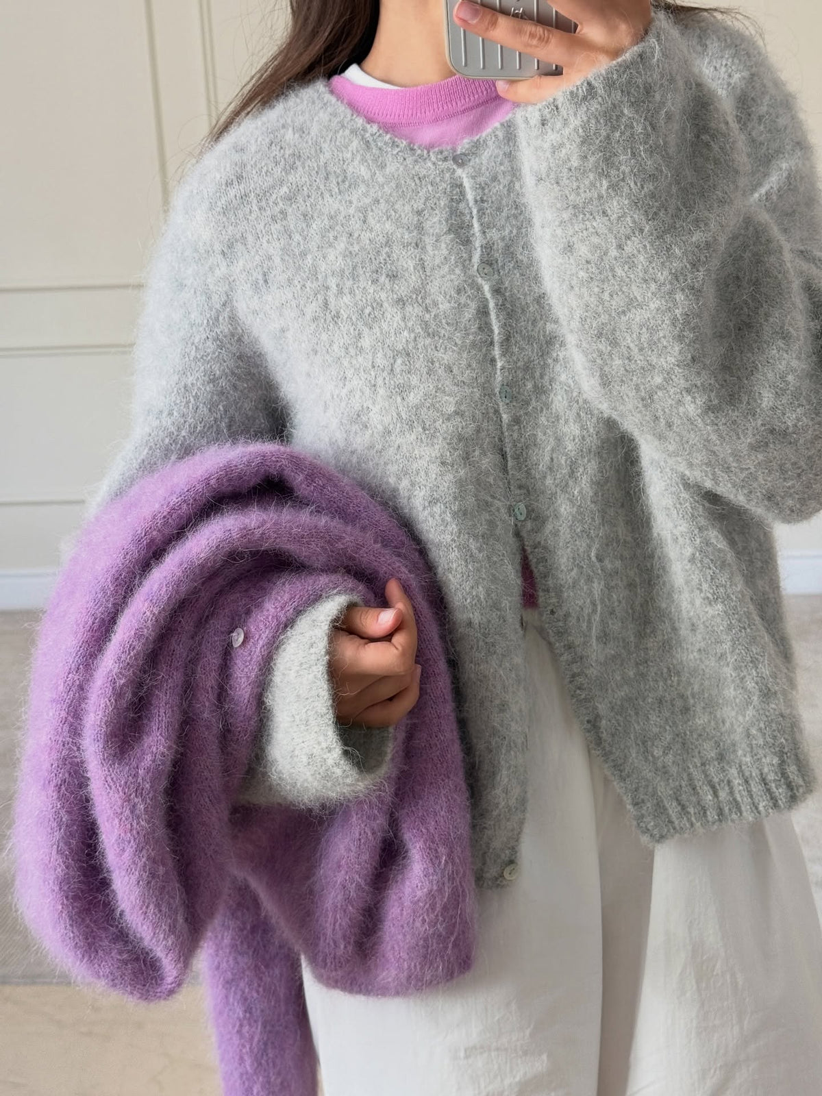 Crew-Neck Knit Cardigan