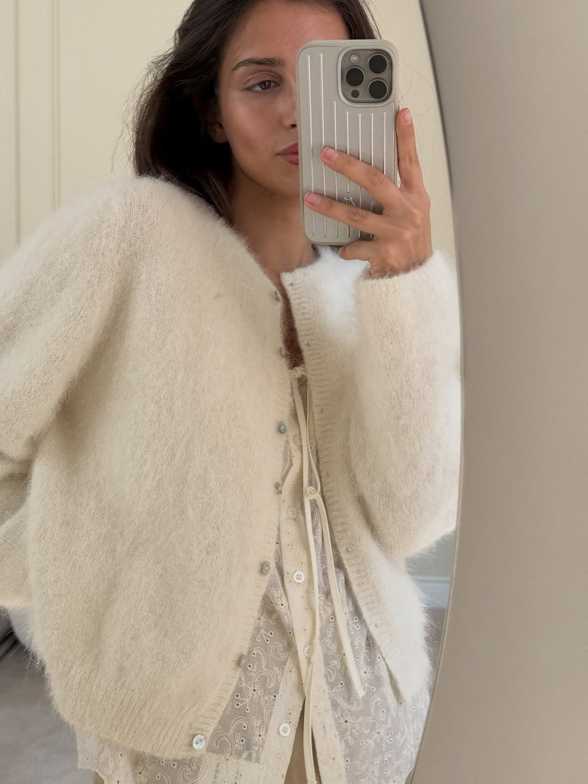Crew-Neck Knit Cardigan