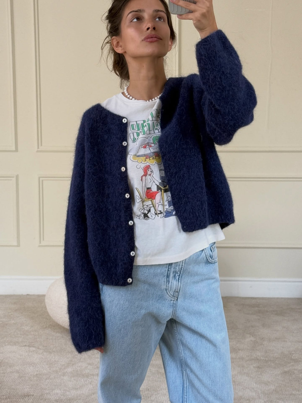 Crew-Neck Knit Cardigan