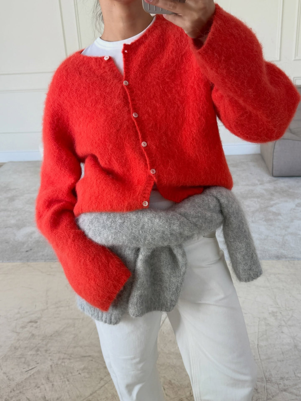 Crew-Neck Knit Cardigan