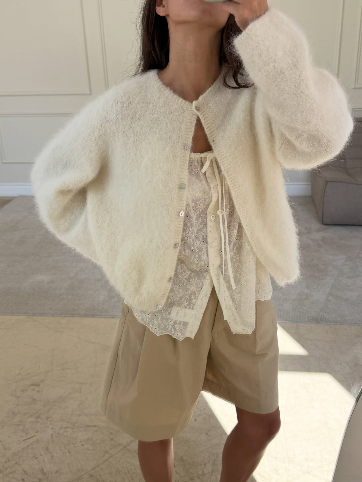 Crew-Neck Knit Cardigan