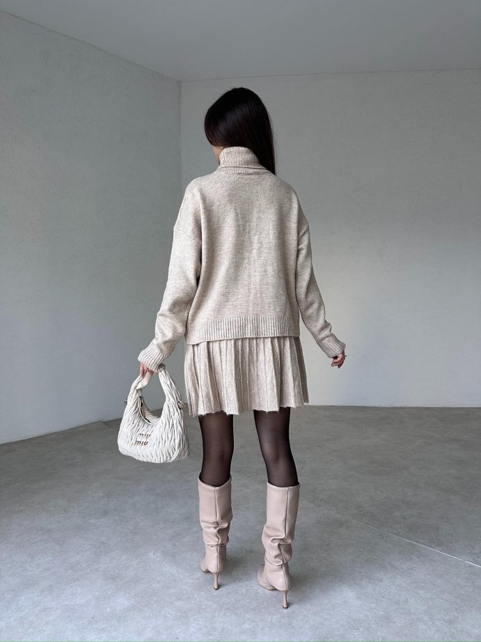 Winona Turtleneck Sweater Pleated Skirt Set
