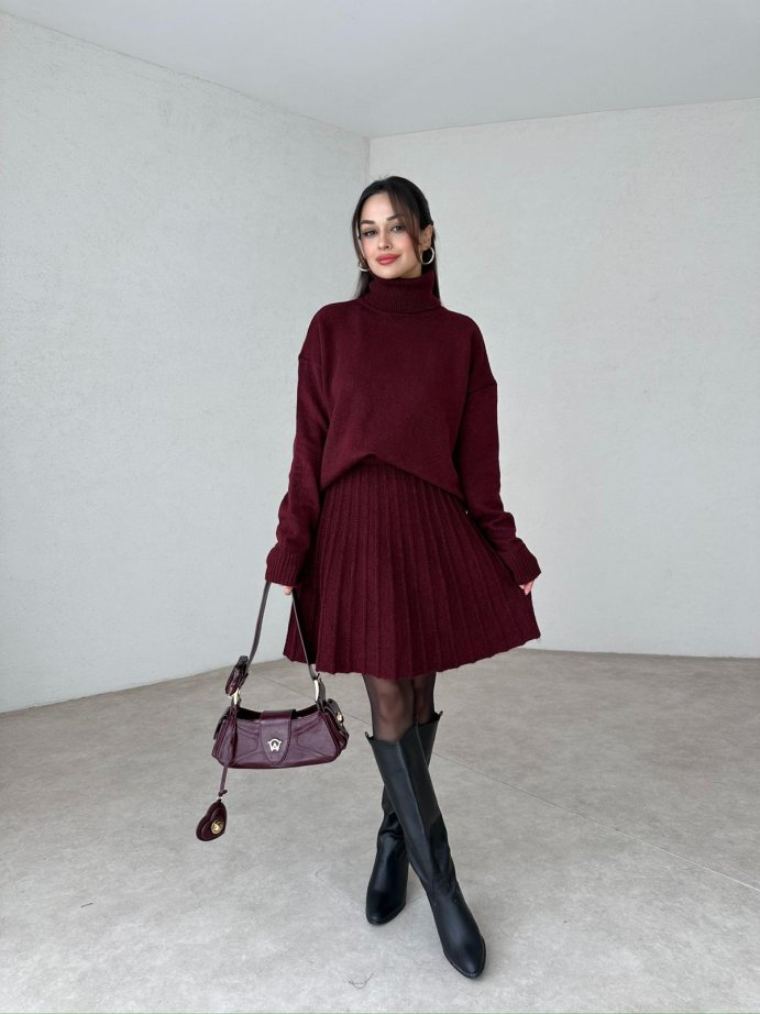 Winona Turtleneck Sweater Pleated Skirt Set