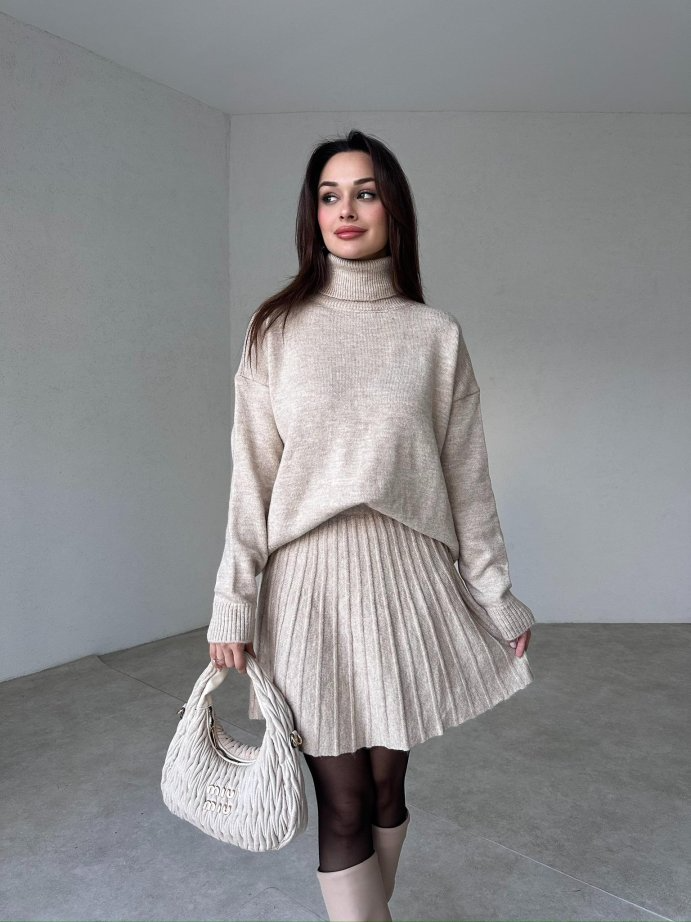Winona Turtleneck Sweater Pleated Skirt Set