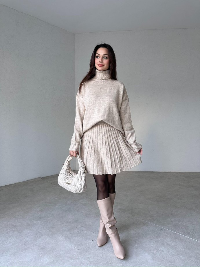 Winona Turtleneck Sweater Pleated Skirt Set